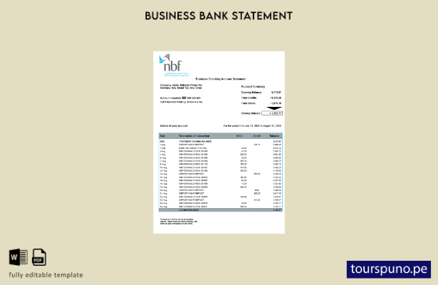 listo para imprimir Declaración de cuenta corriente de la organización del Banco